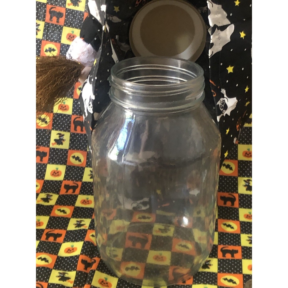 Vintage Halloween‎ Witch With Broom Glass Jar Candy Holder Orange and Black Rare - Picture 5 of 10